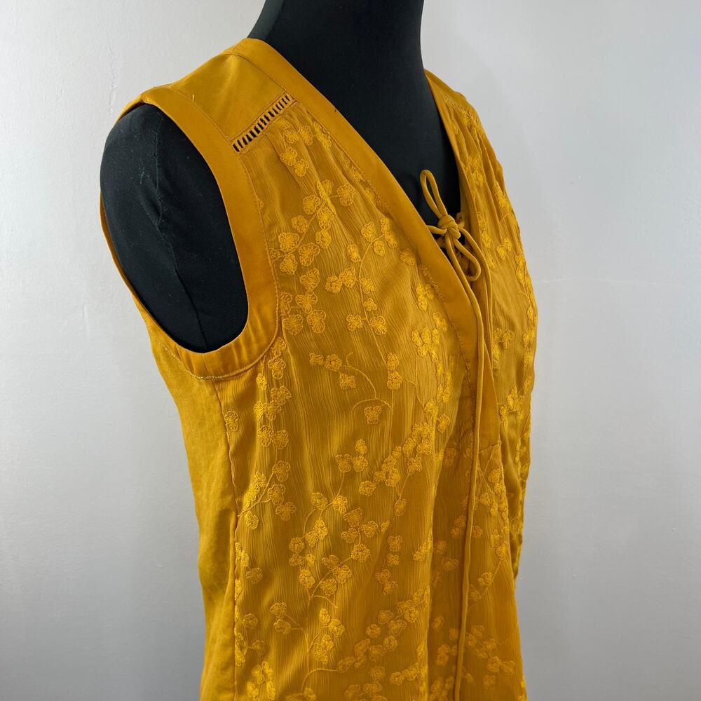 Anthropologie MAEVE Mustard Yellow Floral Embroidered Lace-Up Sleeveless Top 4 - Picture 7 of 12
